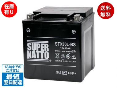 【液入れ済】ハーレー用STX30L-BS(シールド型)(YTX30L-BS互換)スーパーナット