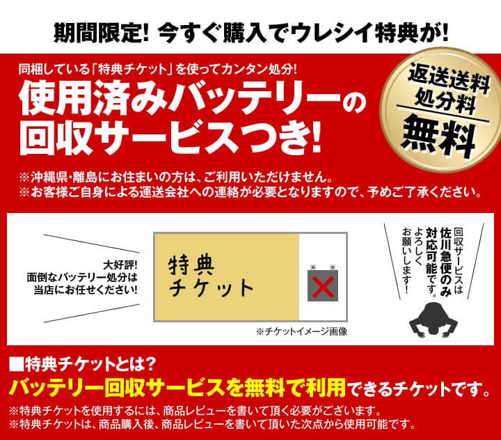 使用済みバッテリー回収サービス付き